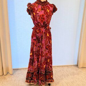 Farm Rio Pink Floral Ruffle Sleeve Midi Dress Size Large